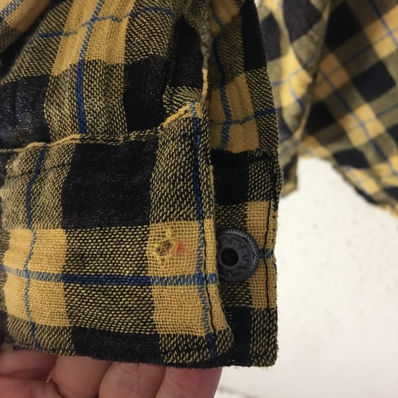 Free People Plaid Button Down Yellow Black Small - Picture 7 of 10